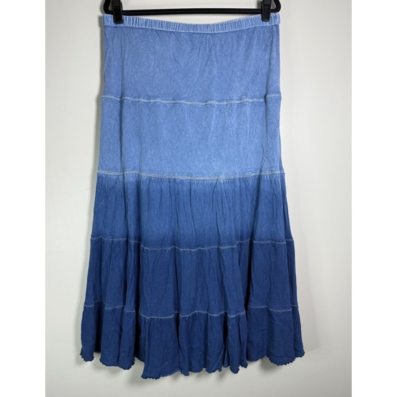 Studio West Apparel Maxi Skirt L Tiered Ruffled Ombré Denim Blue Boho Y2K Flowy - Picture 1 of 3